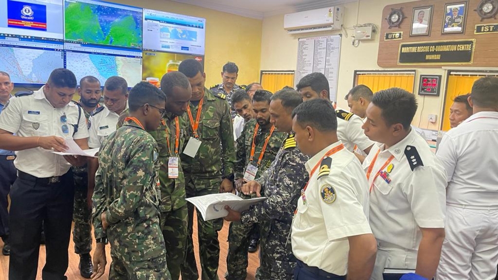 The visiting naval personnel in a training sessions at MRCC Mumbai.