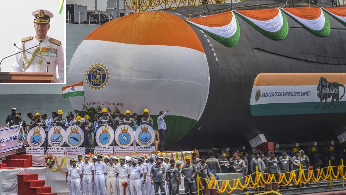 The fifth submarine of Kalavari class was commissioned at the Indian Naval Dockyard on Monday. (Inset: CNS Admiral R Harikumar).